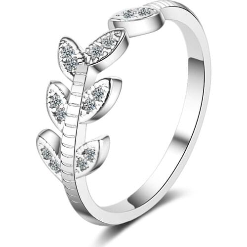 925 Sterling Silver Ladies Finger Rings Jewelry for Women Sweet Little Leaf Flower Shine Cubic Zirconia Birthday Gift Ring Cheap