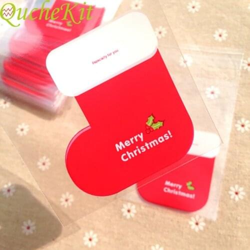 100pcs Christmas Stocking Boots Cookies Bags Stocking Sock Boot Bakery Gift Candy Packaging Bags Self Adhesive Plastic Bags