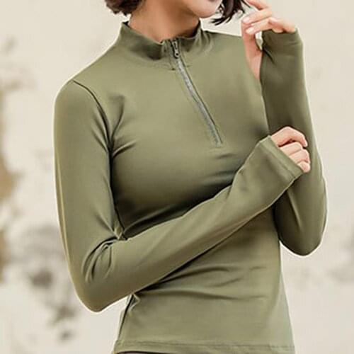 2021 Spring Solid Blouse Shirt Women Elegant Mock Neck Long Sleeve Half Zipper Top Spring Casual Slim Fitness Gym Shirt Blusa