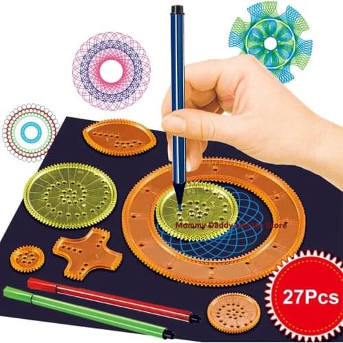 27pcs Spirograph Drawing Toy Set Interlocking Gears Wheels Painting Drawing Accessories Creative Educational Toy Spirographs L1