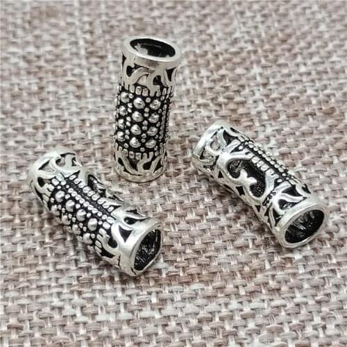 925 Sterling Silver Tube Beads with Marcasite Type for Bracelet Necklace 14mm Length 4mm Hole