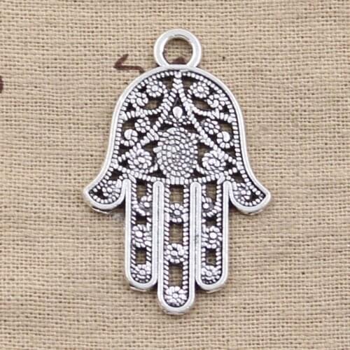 5pcs Charms Hamsa Palm Fatima Hand 42x28mm Antique Silver Color Plated Pendants Making DIY Handmade Tibetan Finding Jewelry