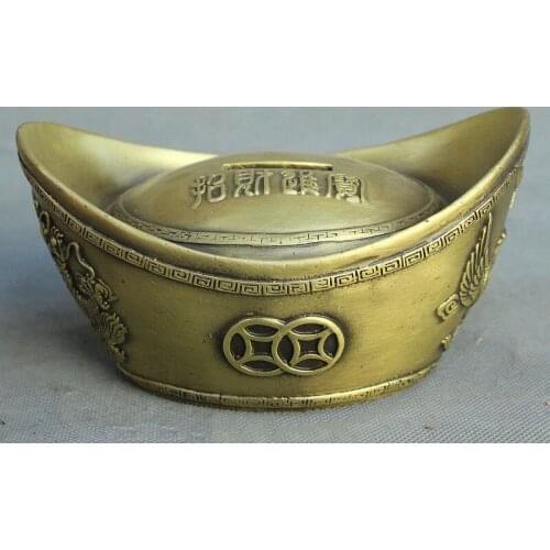 6 Chinese Folk Bronze Dragon Phoenix Wealth YuanBao Statue Piggy bank Monkey Box