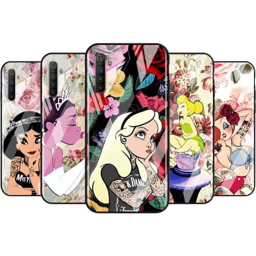 Tempered Glass Phone Cover Disney Alice Princess For OPPO A9 2020 A52 Find X2 Lite Realme 7 7i C3 XT 6 5 PRO Phone Case
