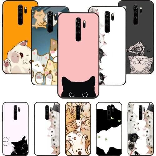 Phone Case For Xiaomi Redmi Note 8 8T 7 7A 9 9S 8A 4 5 Pro Black Cover Coque Art Prime Soft Waterproof Tpu Back Funny Cute cat