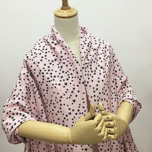 Black stars print on pink bottom silk cotton fabric silk blended fabric,SCT615