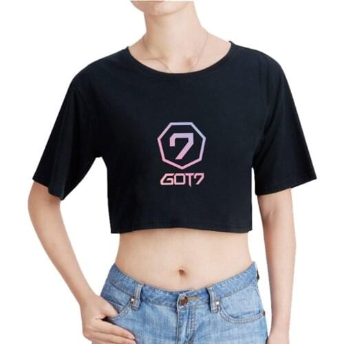 GOT7 T-shirts New Fashion Casual Cotton Short Sleeve Tshirt Summer Women Sexy Exposed Navel Crop Tops XS To 2XL