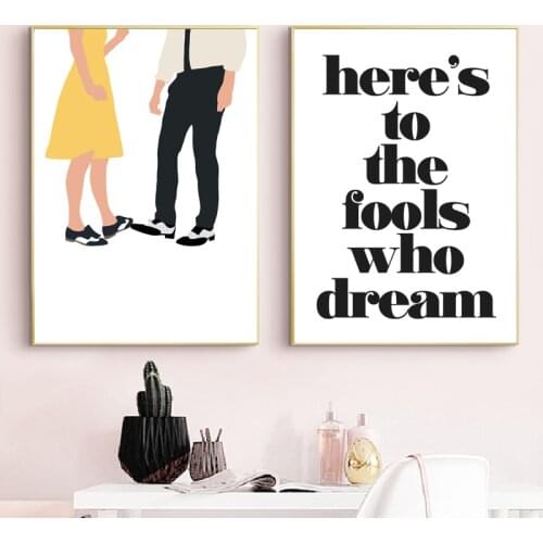 La La Land Music Movie Illustration Canvas Painting , Heres to the Fools Who Dream Quotes Poster Art Prints Home Wall Art Decor