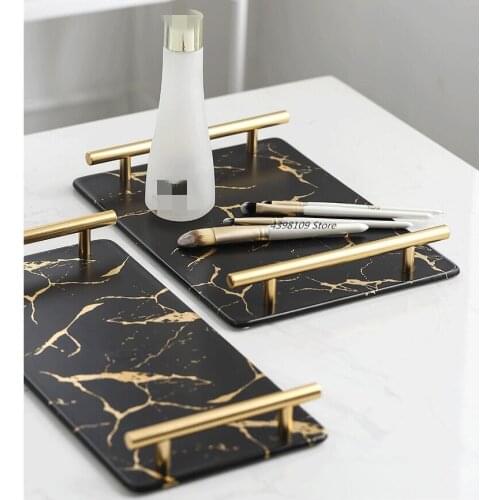 Imitation Marble Plate Bathroom Square Ceramic Tray Snack Tray Living Room Coffee Table Tea Tray Multifunctional Storage Tray