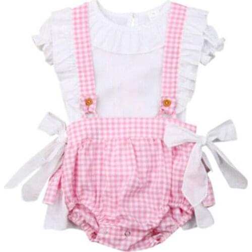 2pcs 0-24M Newborn Infant Baby Girl Princess Sleeve Top+Bow Ruffle Stripe Sling Pants Overalls Clothes Set Outfit 2019 NEW