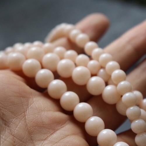 15.5" 6 8 mm Glass Beads Round Simply Beige color for jewelry making