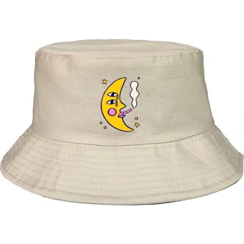 Cool smoking moon Print Bucket Hats For Women Men Fishing Hat Sun Summer Sunscreen Fisherman Panama Hip Hop Cap