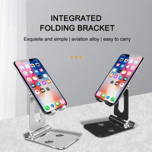 Mobile Phone Holders Aluminum Alloy Phone Pad Holder With Dual Foldable Angle Stands Portable Mobile Phone Desktop Stand