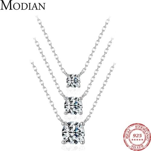 Modian Classic 925 Sterling Silver Round Simple Clear CZ Chain Necklaces Pendant For Women Wedding Engagement Statement Jewelry