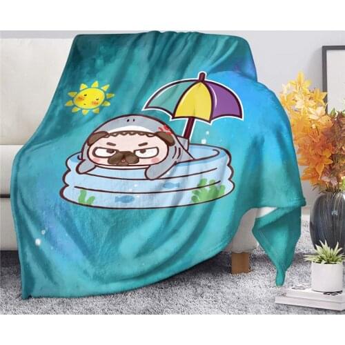 Cartoon Design Pug Dog Print Blankets Teen Boys Girls Casual Travel Throw Blankets Keep Warm Can Be Washed Bedspreads Manta