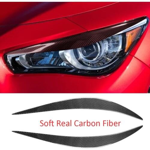 Soft Real Carbon Fiber Headlight Eyelids Eyebrow Cover Fit for Infiniti Q50 S 2014-2020