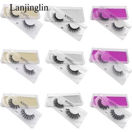 LANJINGLIN 1 pair natural eyelashes 3d mink lashes long false eyelashes hand made makeup eyelash extension 1 box faux cils