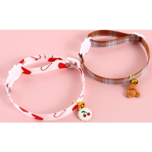 Dog Collar Adjustable Cat Safety Buckle Anti-suffocation Pet Collar Cute Bear Cherry Pendant with Bell Dog Necklace Pet Supplies
