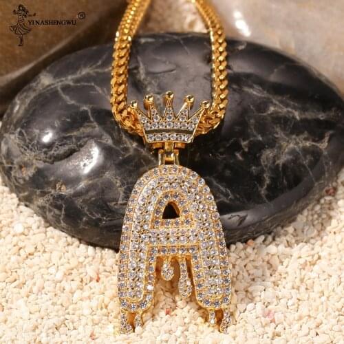 Custom Crown Bail Drip Bubble Initial Letters Chain Necklaces & Pendants For Men Women Gold Color Hip Hop Cubic Zircon Jewelry