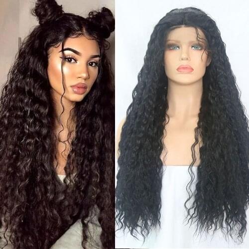 QUINLUX WIGS Black Curly Long Wigs For Black Women Synthetic Lace Front Hair High Temperature Heat Fiber Cosplay Party African