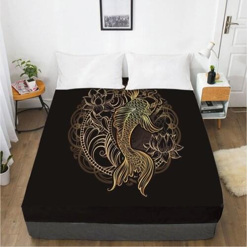 Fitted Sheets Mattress Cover With Elastic Band Bedsheet Bed Sheet Linens 90x200 160x200 200x220 Size 3D Printed Black carp