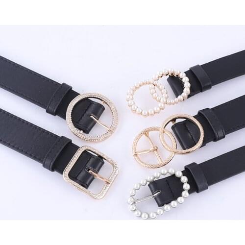 Belts Women Adjustable Double Pearl Ring Alloy Fashion Retro Buckle Head Slim Waist Belt Women Luxury Design Free Shipping