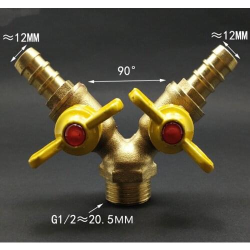 1/2'' BSP Male To 12mm Hose Barb Y-Shaped Brass Ball Valve 3 Way Shut Off Ball Valve Pipe Fitting Connector