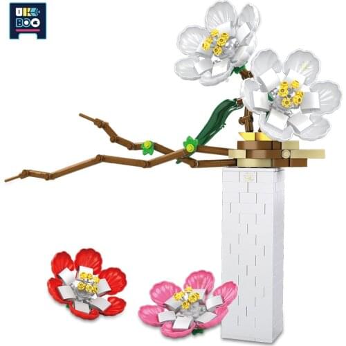 UKBOO 398PCS City Winter flowers Camellia sasanqua Model Building Blocks DIY Plum Blossom Decoration Bricks Toys For Children