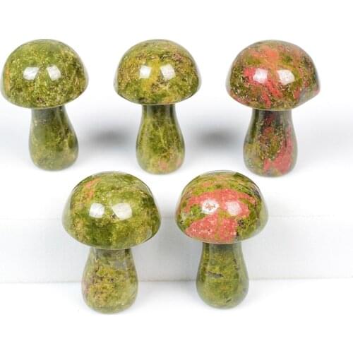 Unakite Mini Mushroom Statue Natural Jade Quartz Stone Carved Hand Polished Healing Decor Figurine Trinket Gift Room Ornament