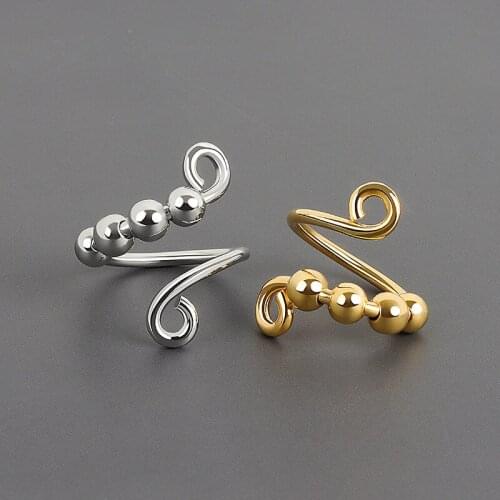 Rotatable Beads Rings for Women Adjustable Open Ring Female Single Spiral Free Rotation Creativity Anti-stress Anti-anxiety Ring
