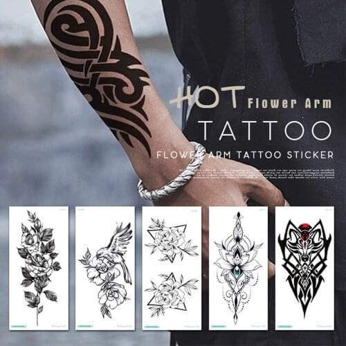 Temporary Tattoo Sticker Music Note Flower Roses Peony Sketches Tattoo Designs Sexy Model Tattoos Arm Leg Black Stickers