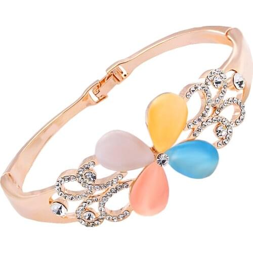 W035 Cute Opal Bangles Women Gold Color Jewelry 2017 Latest Design Bangle Wholesale Mothers Day Gifts Bangle
