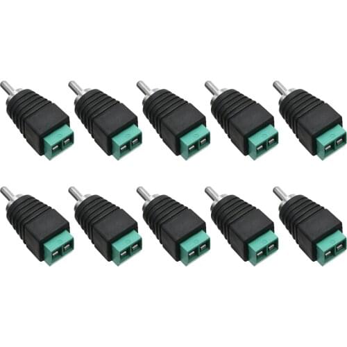 10Pcs Black+Green Speaker Adapter Connector Plug Wire Cable To Audio Male RCA Connector Adapters Jack Plug LED For Phono Speaker