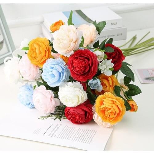 3 Heads Peony Artifical Flower Wedding Party Home Decoration Western Rose Silk Fake Flower Artifical Peony Flower