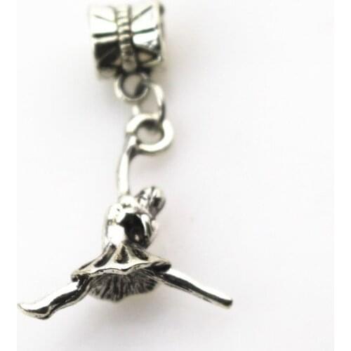 Free shipping 20pcs/lot gymnastics girl hanging charm big hole pendant beads charm fit pando bracelet diy jewelry dangle charms