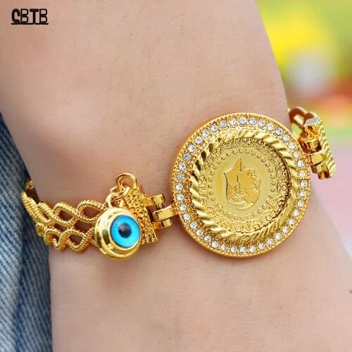 Devils Eye Crystal Coin Bracelet Muslim Women Girl Jewelry Middle East Traditional Bracelet Birthday Holiday Gift Jewelry