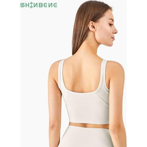 SHINBENE CLASSIC RIBBED Sweat-wicking Workout Yoga Sport Bras Top Women Naked Feel Padded Gym Running Bras Crop Top Brassiere