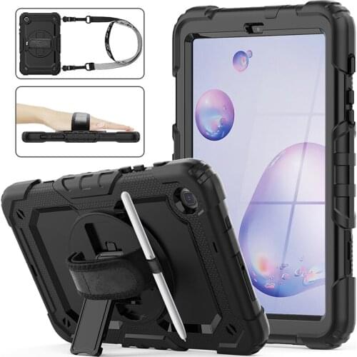 For samsung tab a 8.4 case 2020 kids proof silicone cover for samsung tab T307 2020 with 360 rotation hand strap and kickstand