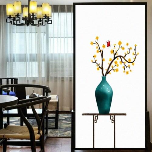 Decorative Windows Film Privacy Beautiful Vase Stained Glass Window Stickers No Glue Static Cling Frosted Window Cling Tint 60