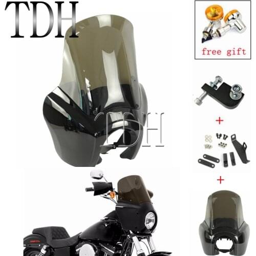Cafe Racer Smoke Motorcycle Front Headlight Fairing w/ Windshield Windscreen Kits For Harley Dyna Sport Fat Bob Fatboy FXD FXR
