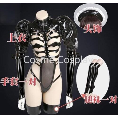 Cos Dark Reign Skeleton Krew Maid Cosplay Costume Mechanics Enamelled Leather Leotard Elastic Hot Anime Balck Cosplay