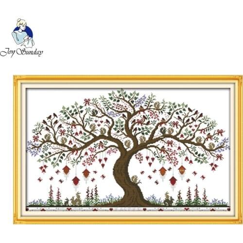 Joy Sunday scenic style Love tree free cross stitch patterns charts stitchery kits wall painting for home decoration