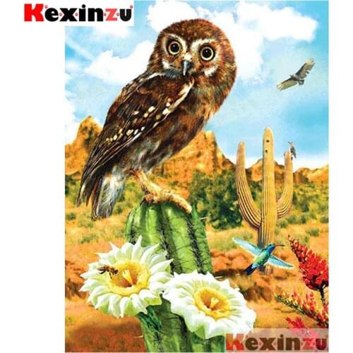 Kexinzu Full 5D DIY Square/Round Diamond Painting @Owl Cactus@ 3D Embroidery handcraft work Cross Stitch Home Decor X4150