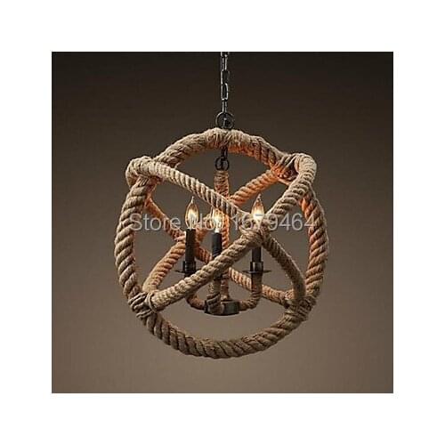 Creative Retro 3 Lamp Hemp Rope Chandelier Retro Country Style