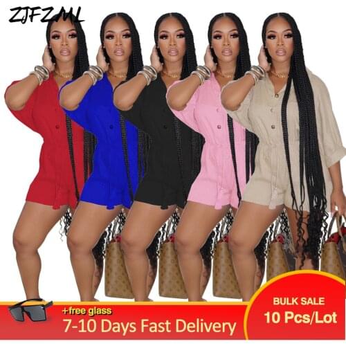 Bulk Items Wholesale Lots Early Fall Short Jumpsuits Women Buttons Up Half Sleeve Bohemian Beach Playsuit Bodysuit Streetwear