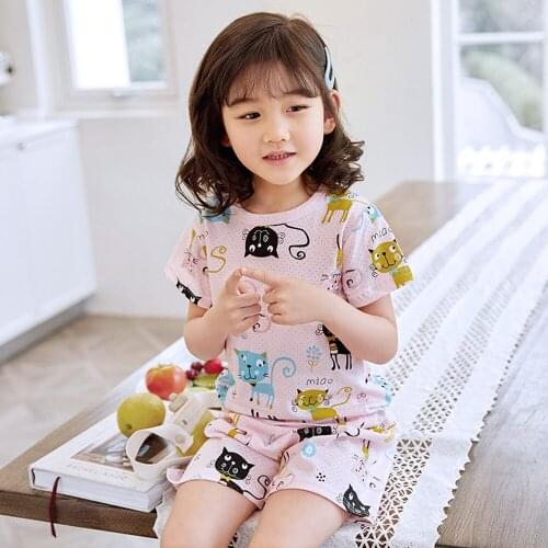 Baby Girl Summer Clothing Sets Kids Cat Pajamas Children Sleepwear Boys Nightwear Breathable Cool Fabric Clothes Teenage Pijamas