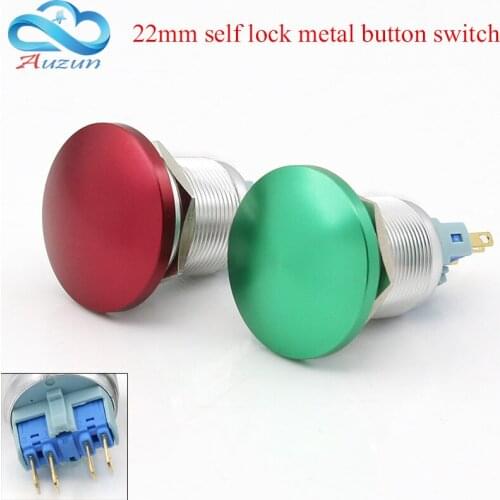 22-mm metal button switch flat head self-locking button 5A red and green yellow and white