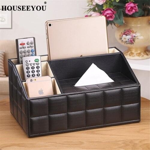 Multi Functional Tissue Box Napkin Case Holder Paper Rack Pu Leather Remote Control Phone Pad Storage Boxes Desktop Organizer