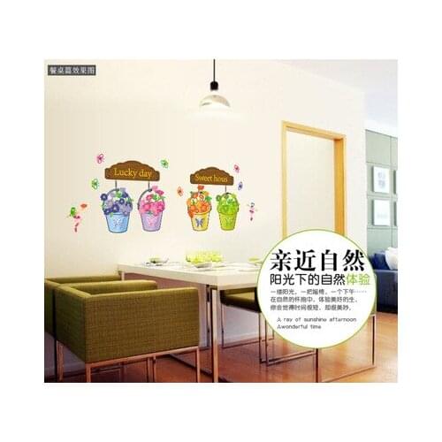 Can remove the wall stick foreign trade stickers cartoon room decoration sweet lucky flower pot stickers