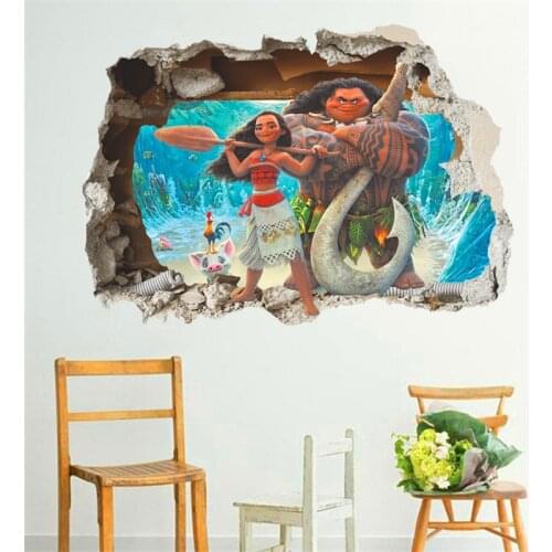 Cartoon movie Moana Maui Vaiana wall sticker for kids rooms 3d effect wall decals children pvc art decals childrens room decor